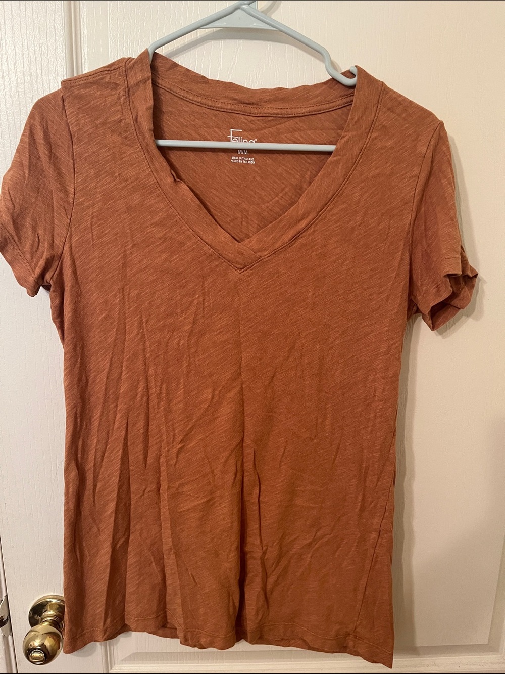 Felina V-Neck Short Sleeve Tee in Rust Brown. Set of 3.
